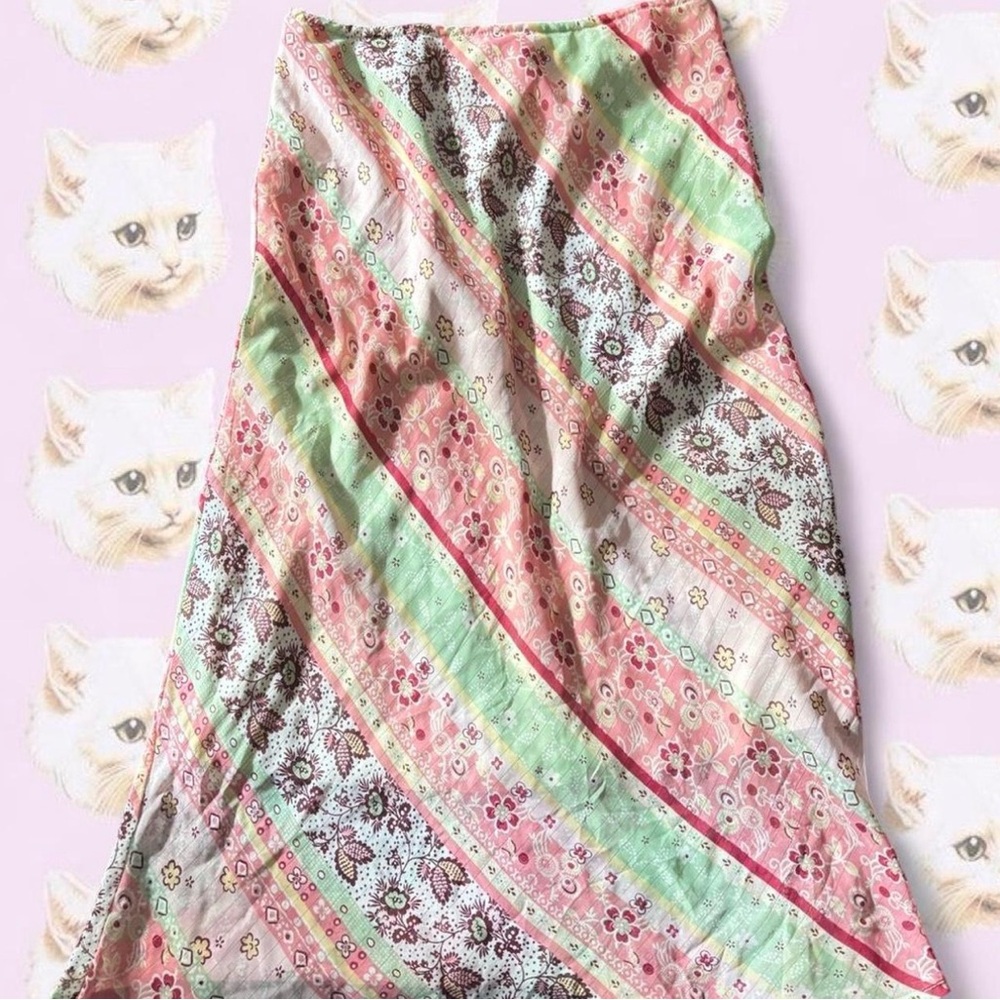 Pastel Floral Boho Maxi Skirt - Pink & Mint